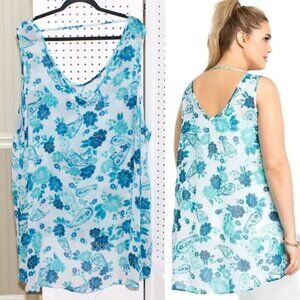 Plus Size Torrid 5 Turquoise Paisley Chiffon Hi-Lo Tunic Tank Top Blouse